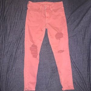 American Eagle Pink Ripped Skinny Jeans SHORT
